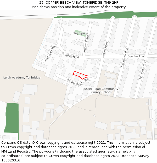 25, COPPER BEECH VIEW, TONBRIDGE, TN9 2HF: Location map and indicative extent of plot