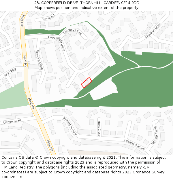 25, COPPERFIELD DRIVE, THORNHILL, CARDIFF, CF14 9DD: Location map and indicative extent of plot