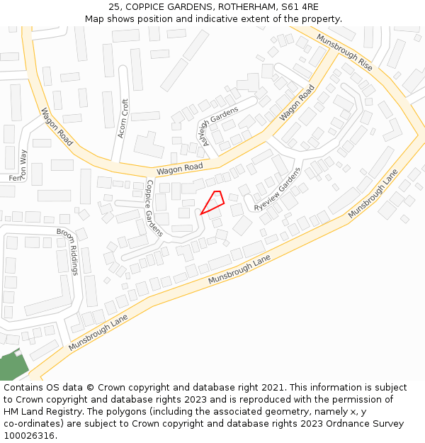 25, COPPICE GARDENS, ROTHERHAM, S61 4RE: Location map and indicative extent of plot