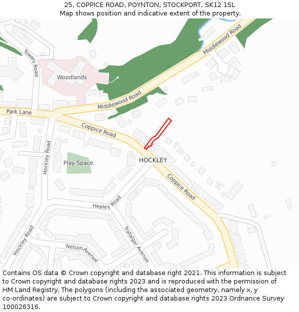 25, COPPICE ROAD, POYNTON, STOCKPORT, SK12 1SL: Location map and indicative extent of plot