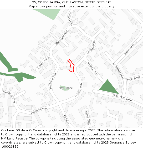 25, CORDELIA WAY, CHELLASTON, DERBY, DE73 5AT: Location map and indicative extent of plot