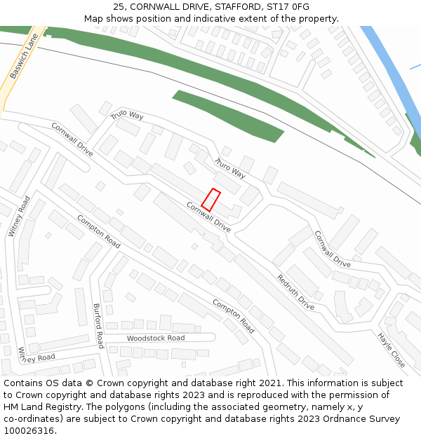 25, CORNWALL DRIVE, STAFFORD, ST17 0FG: Location map and indicative extent of plot