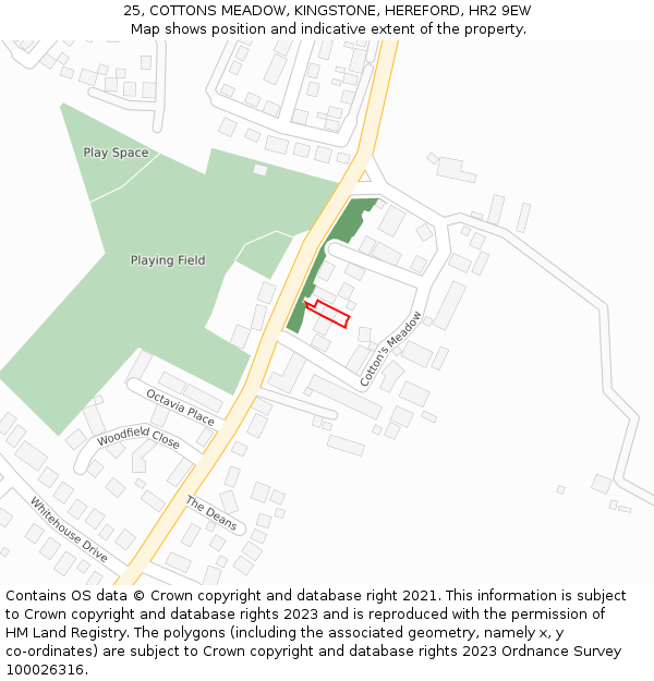 25, COTTONS MEADOW, KINGSTONE, HEREFORD, HR2 9EW: Location map and indicative extent of plot