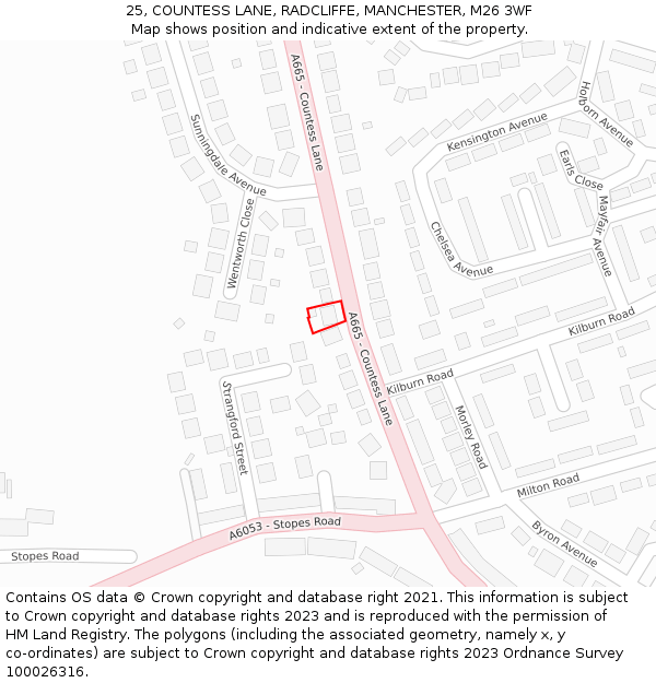 25, COUNTESS LANE, RADCLIFFE, MANCHESTER, M26 3WF: Location map and indicative extent of plot