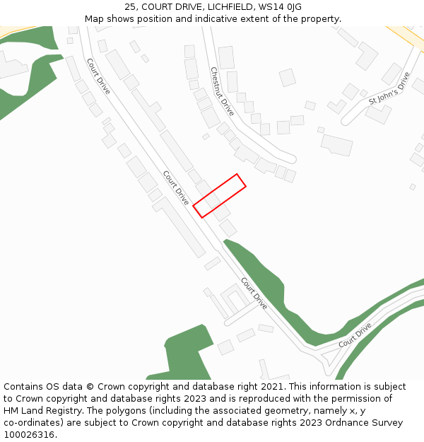 25, COURT DRIVE, LICHFIELD, WS14 0JG: Location map and indicative extent of plot