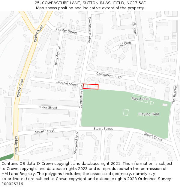 25, COWPASTURE LANE, SUTTON-IN-ASHFIELD, NG17 5AF: Location map and indicative extent of plot
