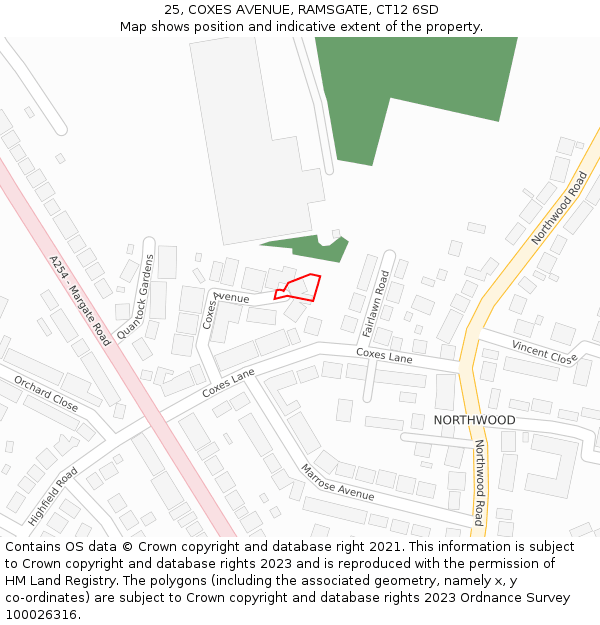 25, COXES AVENUE, RAMSGATE, CT12 6SD: Location map and indicative extent of plot