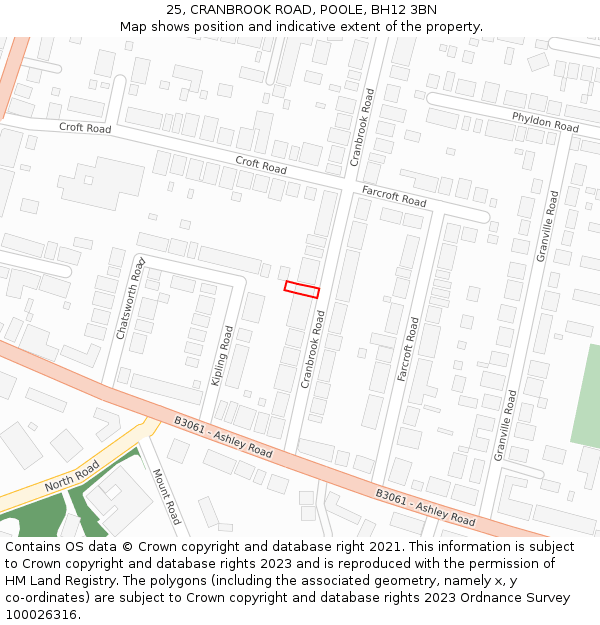 25, CRANBROOK ROAD, POOLE, BH12 3BN: Location map and indicative extent of plot