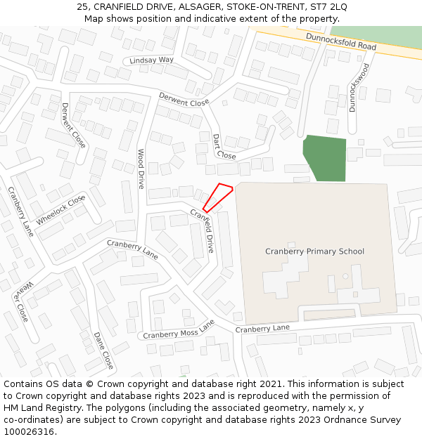 25, CRANFIELD DRIVE, ALSAGER, STOKE-ON-TRENT, ST7 2LQ: Location map and indicative extent of plot