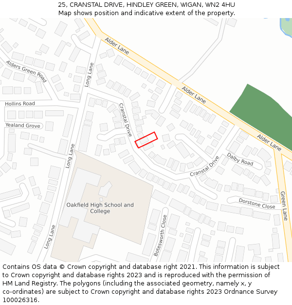25, CRANSTAL DRIVE, HINDLEY GREEN, WIGAN, WN2 4HU: Location map and indicative extent of plot