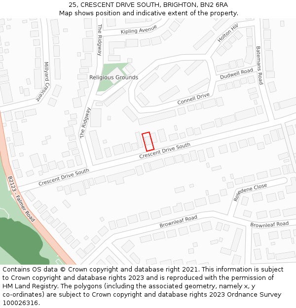 25, CRESCENT DRIVE SOUTH, BRIGHTON, BN2 6RA: Location map and indicative extent of plot