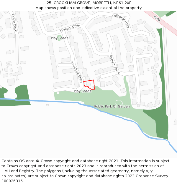 25, CROOKHAM GROVE, MORPETH, NE61 2XF: Location map and indicative extent of plot