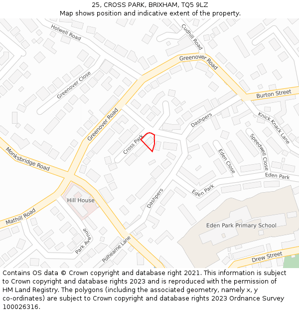 25, CROSS PARK, BRIXHAM, TQ5 9LZ: Location map and indicative extent of plot