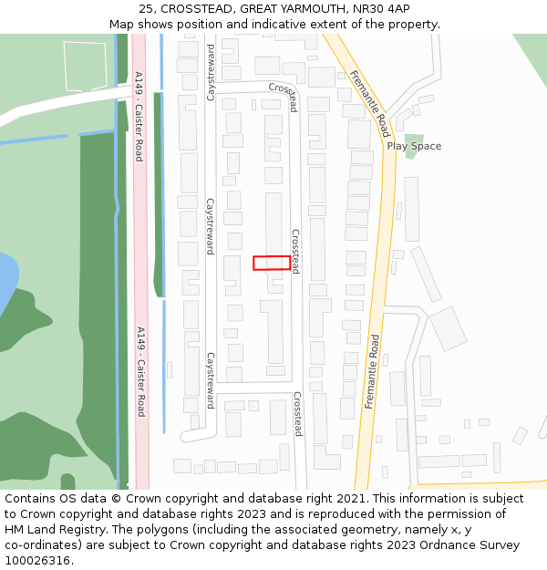 25, CROSSTEAD, GREAT YARMOUTH, NR30 4AP: Location map and indicative extent of plot