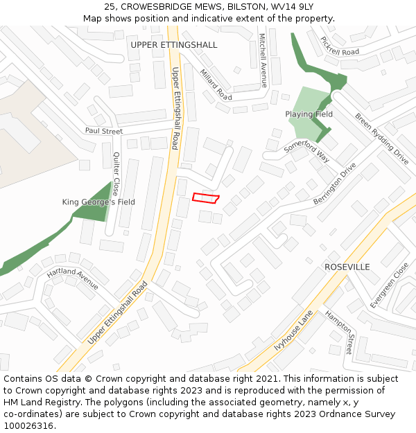 25, CROWESBRIDGE MEWS, BILSTON, WV14 9LY: Location map and indicative extent of plot