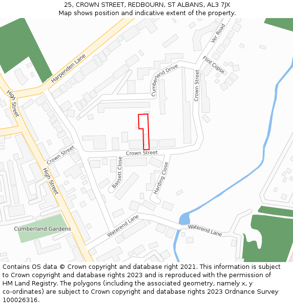 25, CROWN STREET, REDBOURN, ST ALBANS, AL3 7JX: Location map and indicative extent of plot