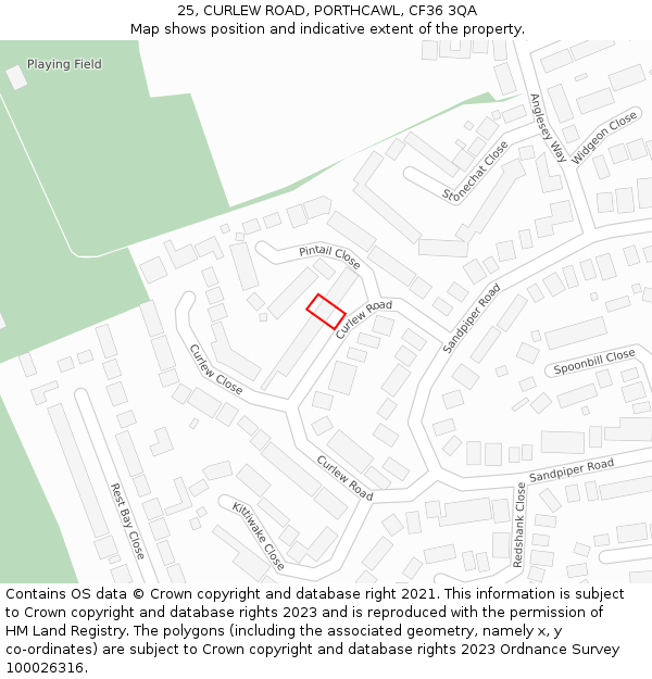 25, CURLEW ROAD, PORTHCAWL, CF36 3QA: Location map and indicative extent of plot