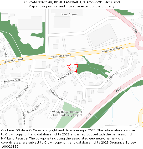 25, CWM BRAENAR, PONTLLANFRAITH, BLACKWOOD, NP12 2DS: Location map and indicative extent of plot