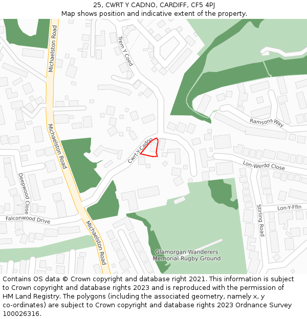 25, CWRT Y CADNO, CARDIFF, CF5 4PJ: Location map and indicative extent of plot