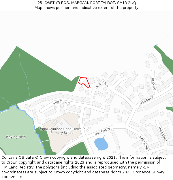 25, CWRT YR EOS, MARGAM, PORT TALBOT, SA13 2UQ: Location map and indicative extent of plot