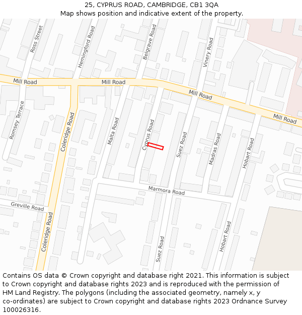 25, CYPRUS ROAD, CAMBRIDGE, CB1 3QA: Location map and indicative extent of plot