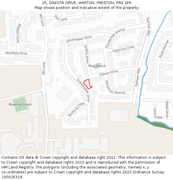 25, DAKOTA DRIVE, WARTON, PRESTON, PR4 1ER: Location map and indicative extent of plot