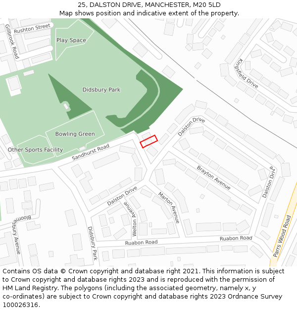 25, DALSTON DRIVE, MANCHESTER, M20 5LD: Location map and indicative extent of plot