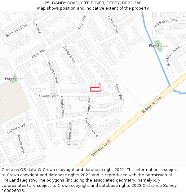 25, DANBY ROAD, LITTLEOVER, DERBY, DE23 3AR: Location map and indicative extent of plot