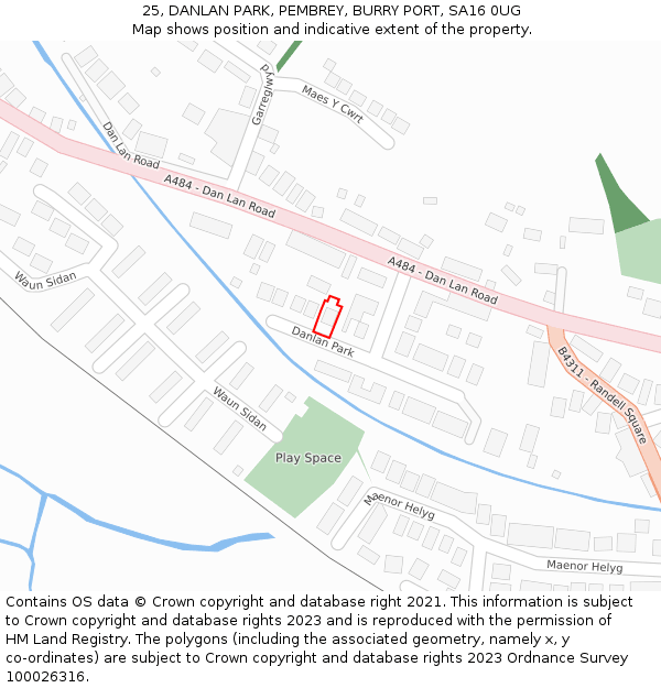 25, DANLAN PARK, PEMBREY, BURRY PORT, SA16 0UG: Location map and indicative extent of plot