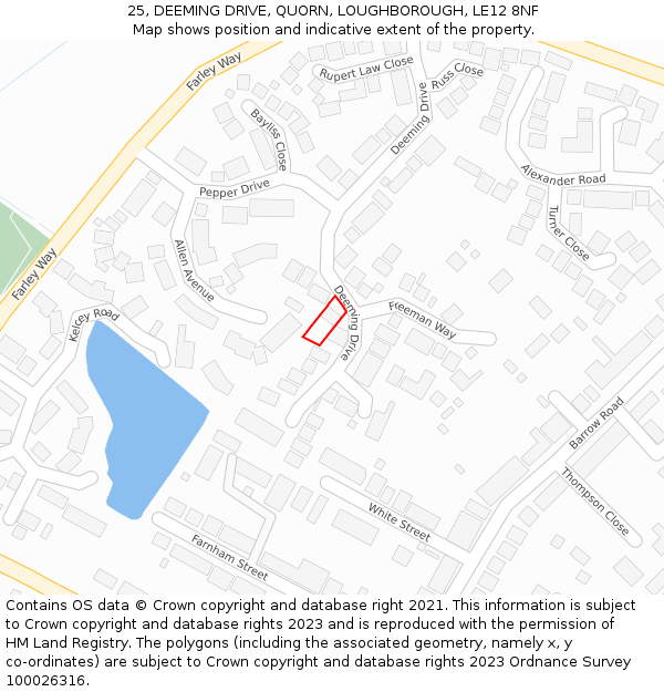 25, DEEMING DRIVE, QUORN, LOUGHBOROUGH, LE12 8NF: Location map and indicative extent of plot