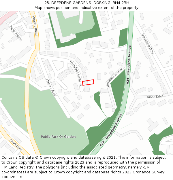 25, DEEPDENE GARDENS, DORKING, RH4 2BH: Location map and indicative extent of plot