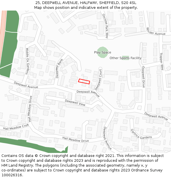 25, DEEPWELL AVENUE, HALFWAY, SHEFFIELD, S20 4SL: Location map and indicative extent of plot