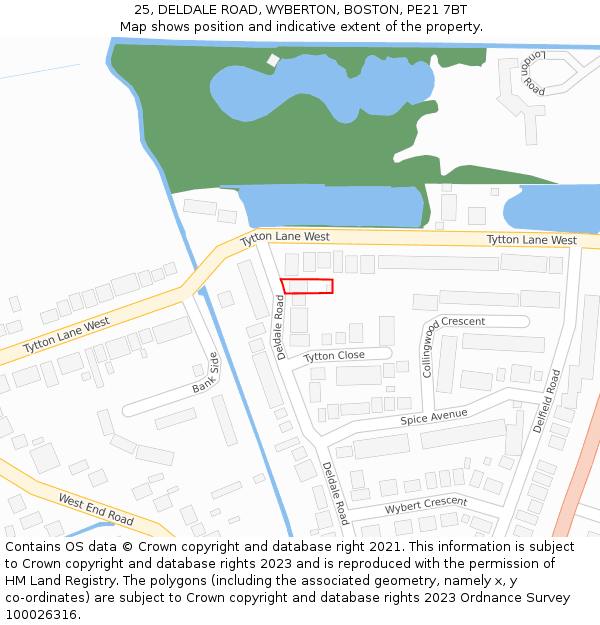 25, DELDALE ROAD, WYBERTON, BOSTON, PE21 7BT: Location map and indicative extent of plot
