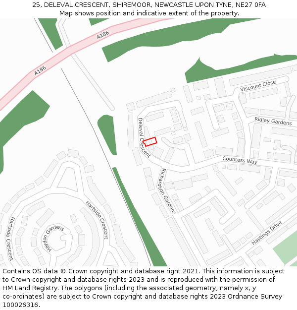 25, DELEVAL CRESCENT, SHIREMOOR, NEWCASTLE UPON TYNE, NE27 0FA: Location map and indicative extent of plot