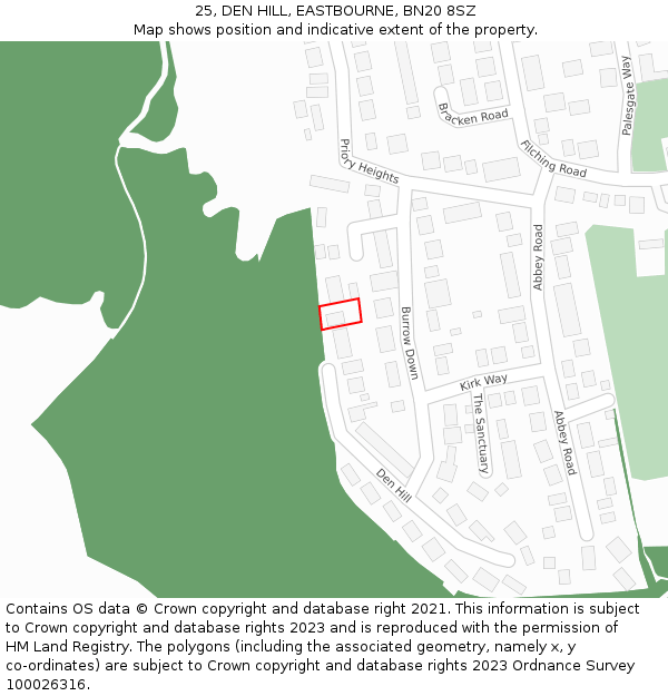 25, DEN HILL, EASTBOURNE, BN20 8SZ: Location map and indicative extent of plot