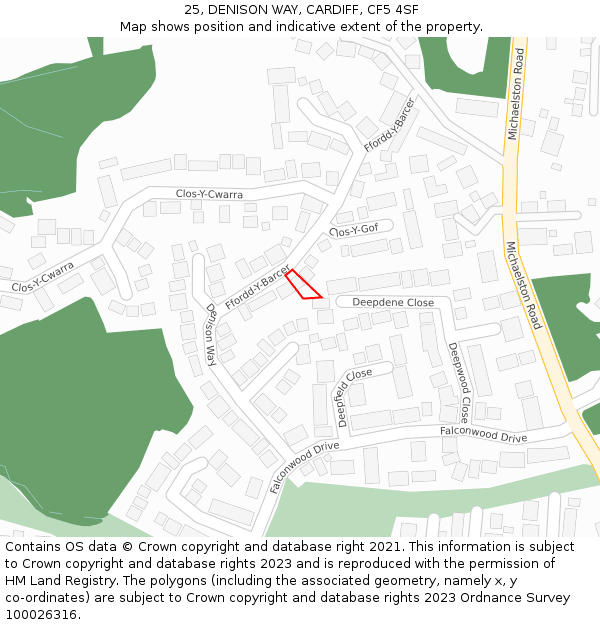 25, DENISON WAY, CARDIFF, CF5 4SF: Location map and indicative extent of plot
