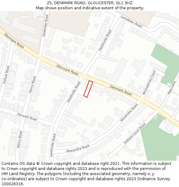 25, DENMARK ROAD, GLOUCESTER, GL1 3HZ: Location map and indicative extent of plot