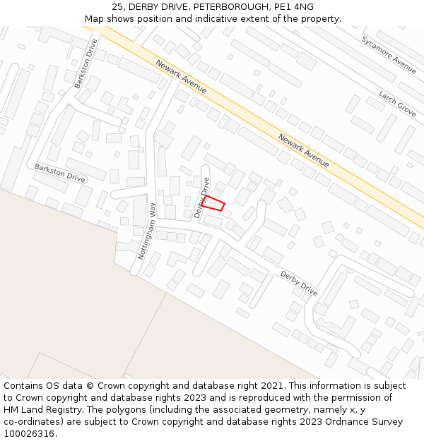 25, DERBY DRIVE, PETERBOROUGH, PE1 4NG: Location map and indicative extent of plot