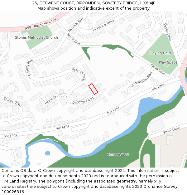 25, DERWENT COURT, RIPPONDEN, SOWERBY BRIDGE, HX6 4JE: Location map and indicative extent of plot