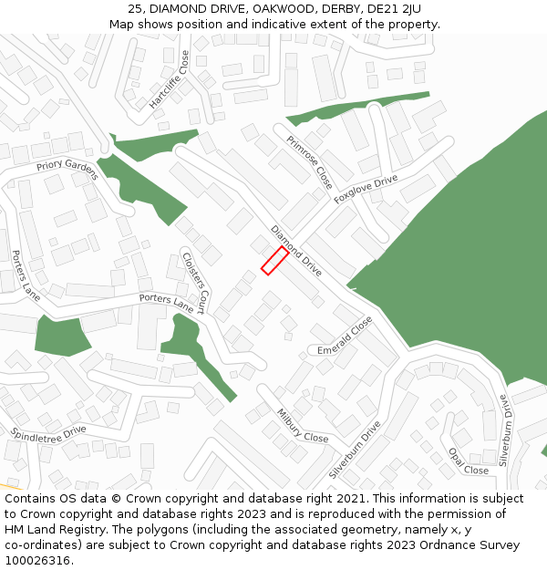 25, DIAMOND DRIVE, OAKWOOD, DERBY, DE21 2JU: Location map and indicative extent of plot