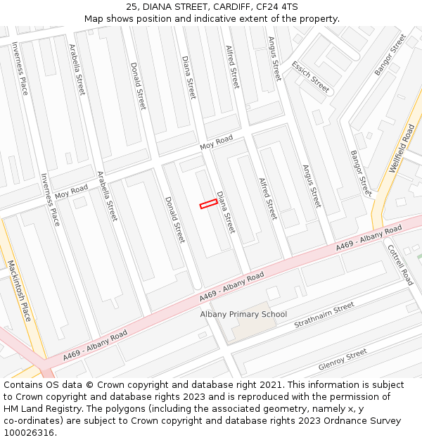 25, DIANA STREET, CARDIFF, CF24 4TS: Location map and indicative extent of plot
