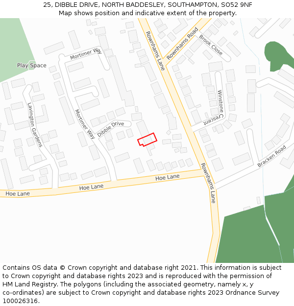 25, DIBBLE DRIVE, NORTH BADDESLEY, SOUTHAMPTON, SO52 9NF: Location map and indicative extent of plot