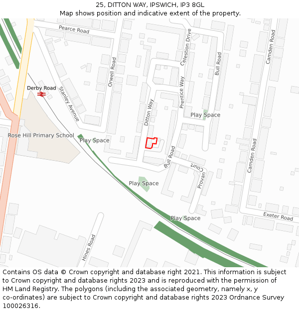 25, DITTON WAY, IPSWICH, IP3 8GL: Location map and indicative extent of plot