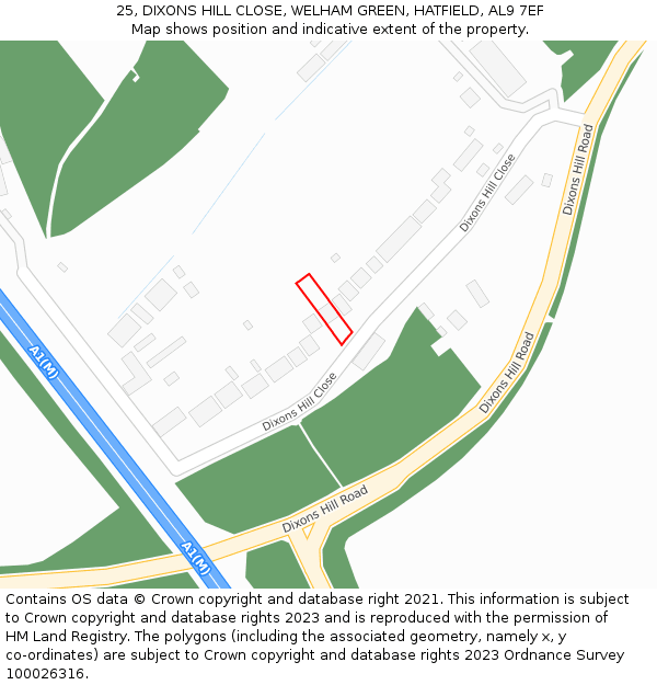25, DIXONS HILL CLOSE, WELHAM GREEN, HATFIELD, AL9 7EF: Location map and indicative extent of plot