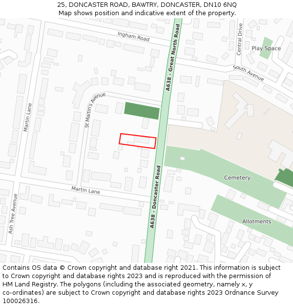 25, DONCASTER ROAD, BAWTRY, DONCASTER, DN10 6NQ: Location map and indicative extent of plot