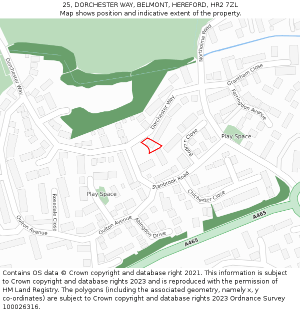 25, DORCHESTER WAY, BELMONT, HEREFORD, HR2 7ZL: Location map and indicative extent of plot