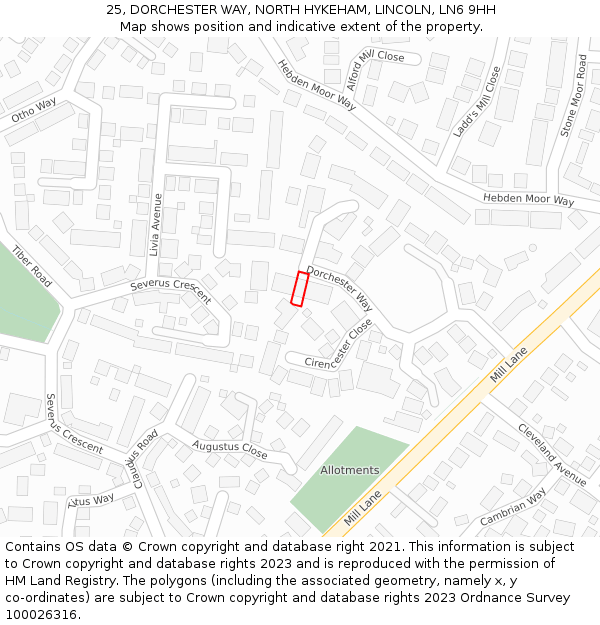 25, DORCHESTER WAY, NORTH HYKEHAM, LINCOLN, LN6 9HH: Location map and indicative extent of plot