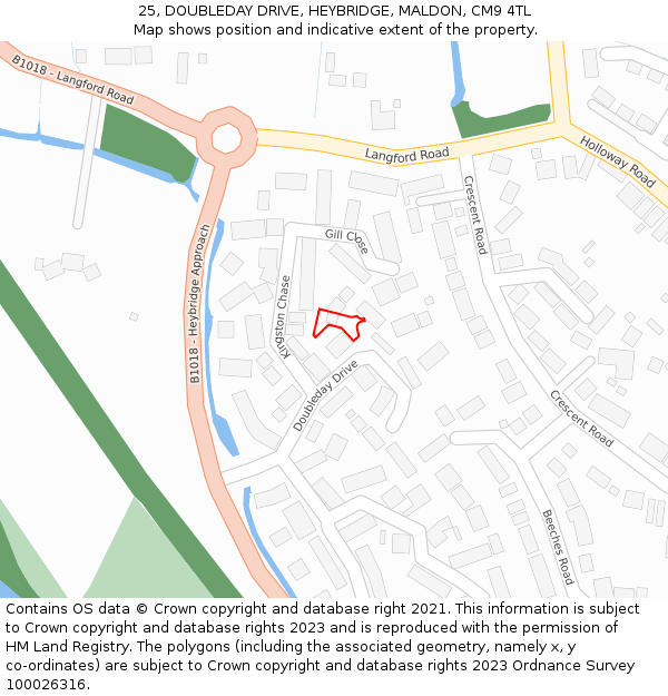 25, DOUBLEDAY DRIVE, HEYBRIDGE, MALDON, CM9 4TL: Location map and indicative extent of plot
