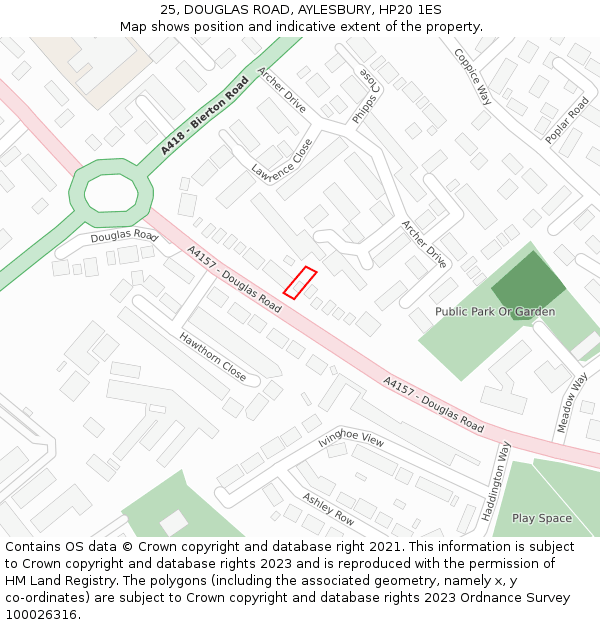 25, DOUGLAS ROAD, AYLESBURY, HP20 1ES: Location map and indicative extent of plot
