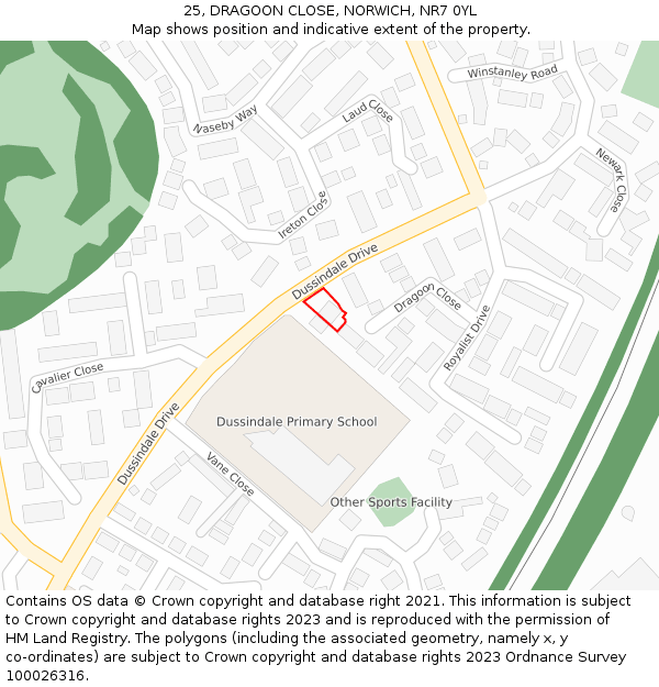 25, DRAGOON CLOSE, NORWICH, NR7 0YL: Location map and indicative extent of plot